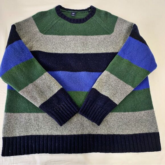 Vintage Y2K GAP Striped Grandpa Sweater Lambswool Blend Pullover Size XXL - Picture 1 of 6